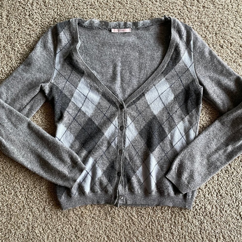 Valentino RED Argyle Cardigan Sweater w/ Lace trim